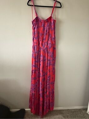 Vintage America Red and Purple Floral Maxi Dress